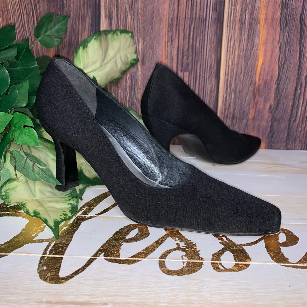 Stuart Weitzman Black Fabric Square Toe Heels - image 7